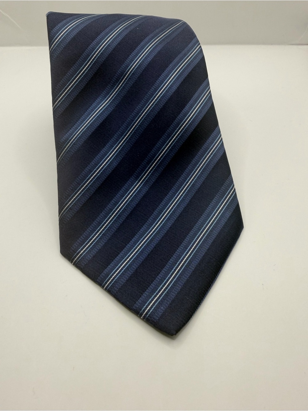 Hugo Boss Navy and Light Blue Striped Tie
